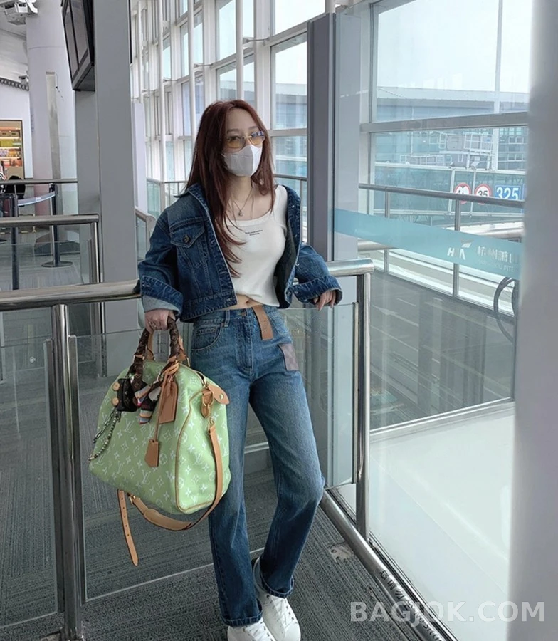 루이비통 루이비통 모노그램 가죽 패치 데님 팬츠 상세 이미지