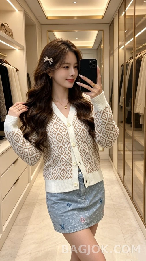 루이비통 루이비통 모노그램 쟈카드 V넥 가디건 상세 이미지