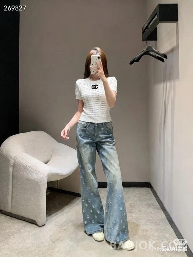 루이비통 루이비통 모노그램 플라워 자수 와이드 데님 팬츠 상세 이미지