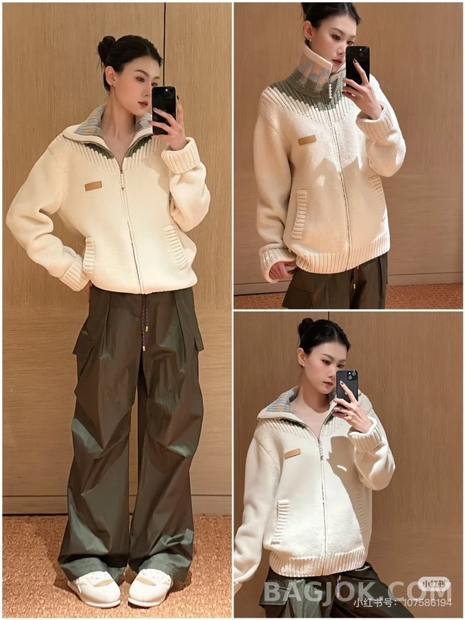 루이비통 루이비통 배색 카라 등판 엠보싱 레터링 진주 지퍼 자켓 상세 이미지