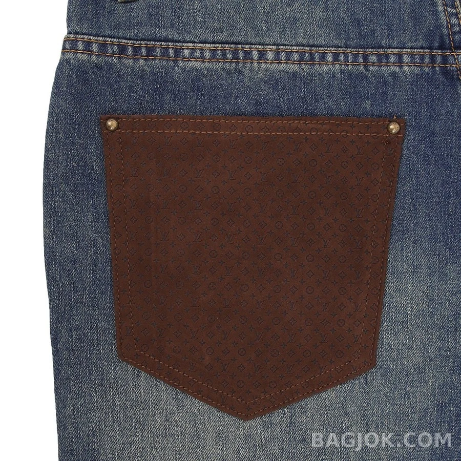 루이비통 루이비통 복고 워싱 패치 데님 팬츠 상세 이미지