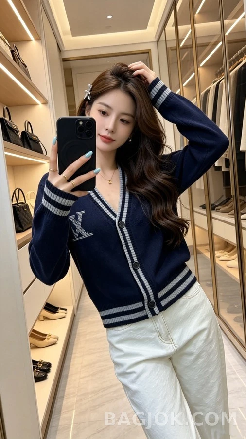 루이비통 루이비통 스트라이프 로고 V넥 가디건 상세 이미지