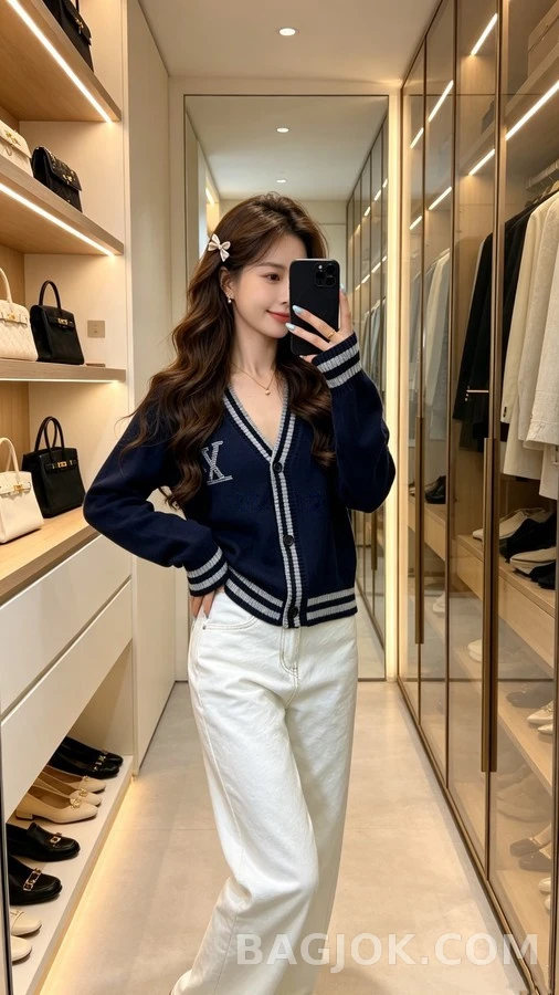 루이비통 루이비통 스트라이프 로고 V넥 가디건 상세 이미지