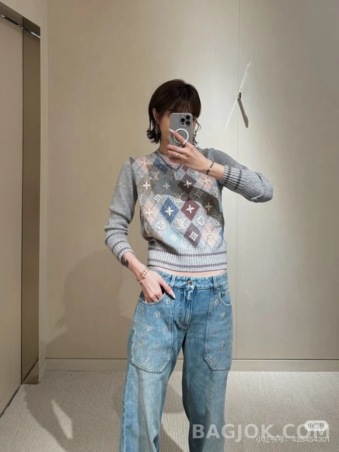 루이비통 루이비통 스팽글 로고 와이드 데님 팬츠 상세 이미지