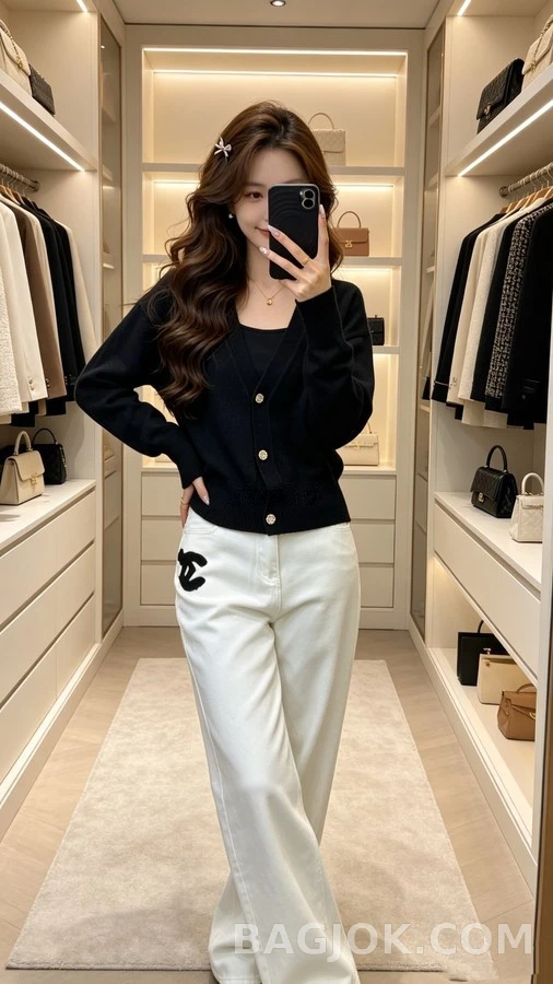 루이비통 루이비통 V넥 로고 자수 가디건 상세 이미지