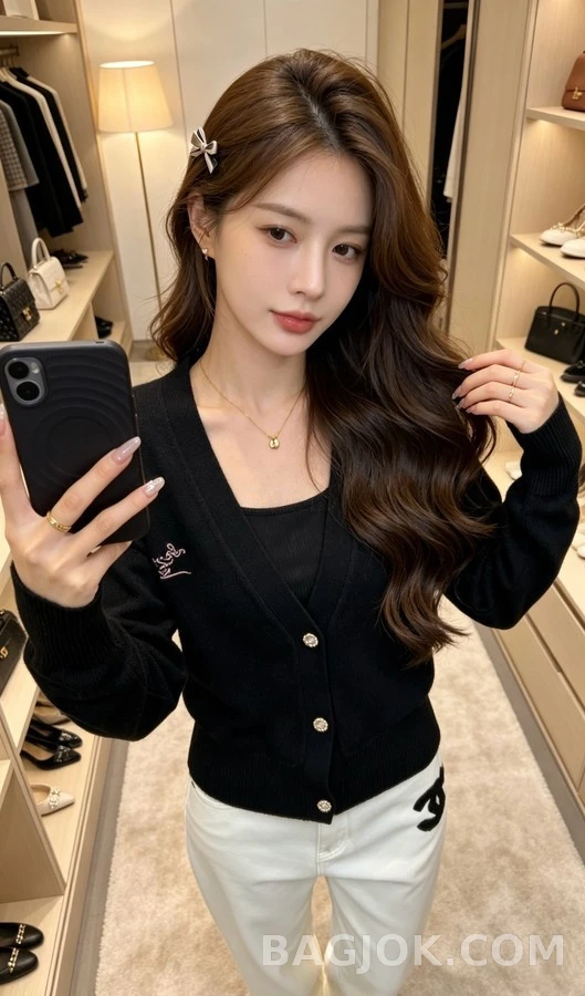 루이비통 루이비통 V넥 로고 자수 가디건 상세 이미지