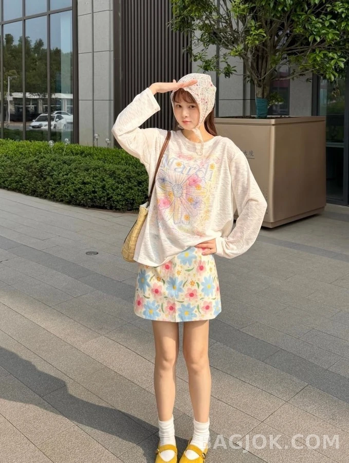 마르니 마르니 수채화 데이지 긴팔 티셔츠 상세 이미지