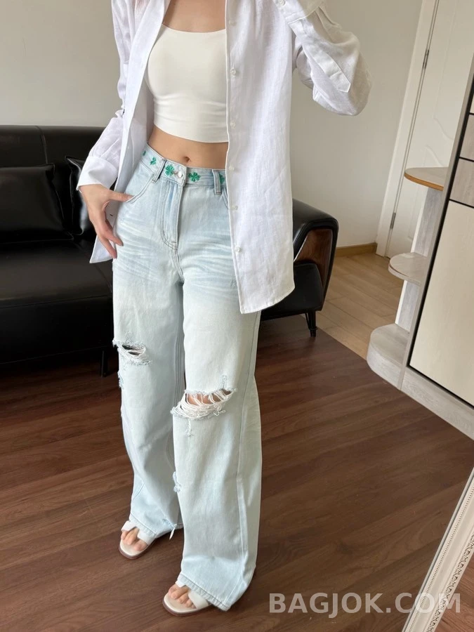 디올 디올 클로버 자수 와이드핏 데님 팬츠 상세 이미지