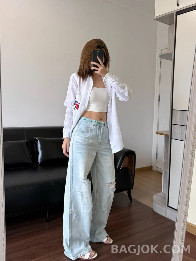 디올 디올 클로버 자수 와이드핏 데님 팬츠 상세 이미지