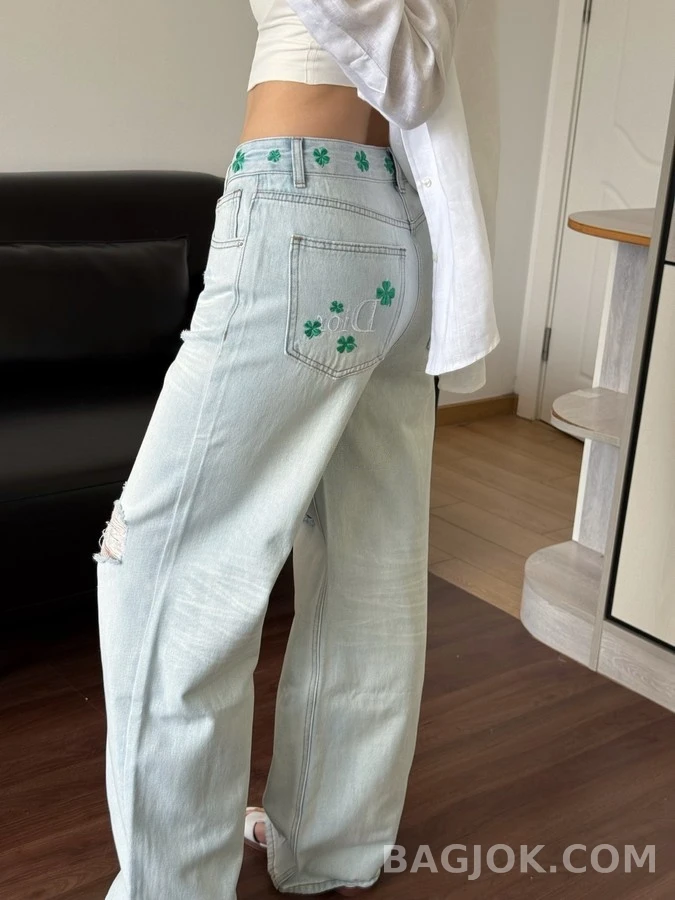 디올 디올 클로버 자수 와이드핏 데님 팬츠 상세 이미지