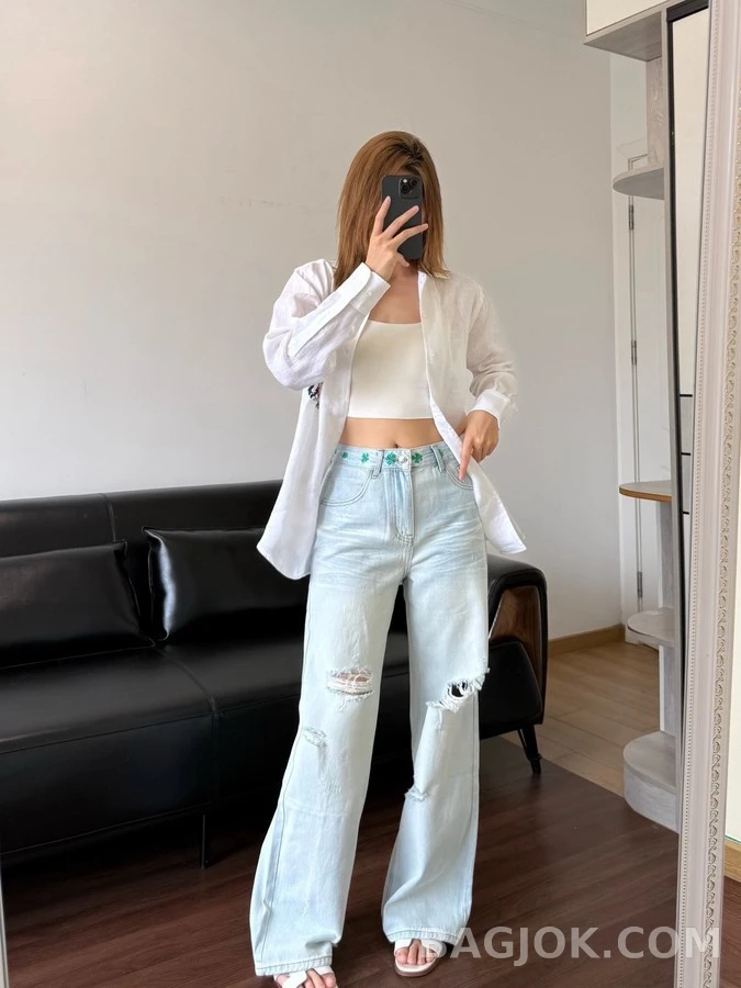 디올 디올 클로버 자수 와이드핏 데님 팬츠 상세 이미지