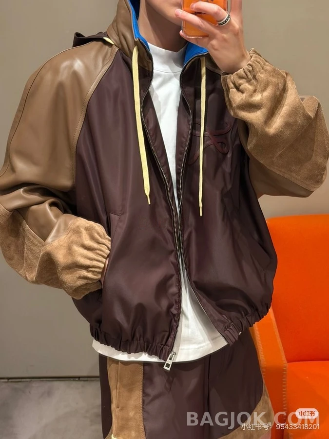 로에베 로에베 로고 가죽 패치워크 후드 집업 상세 이미지
