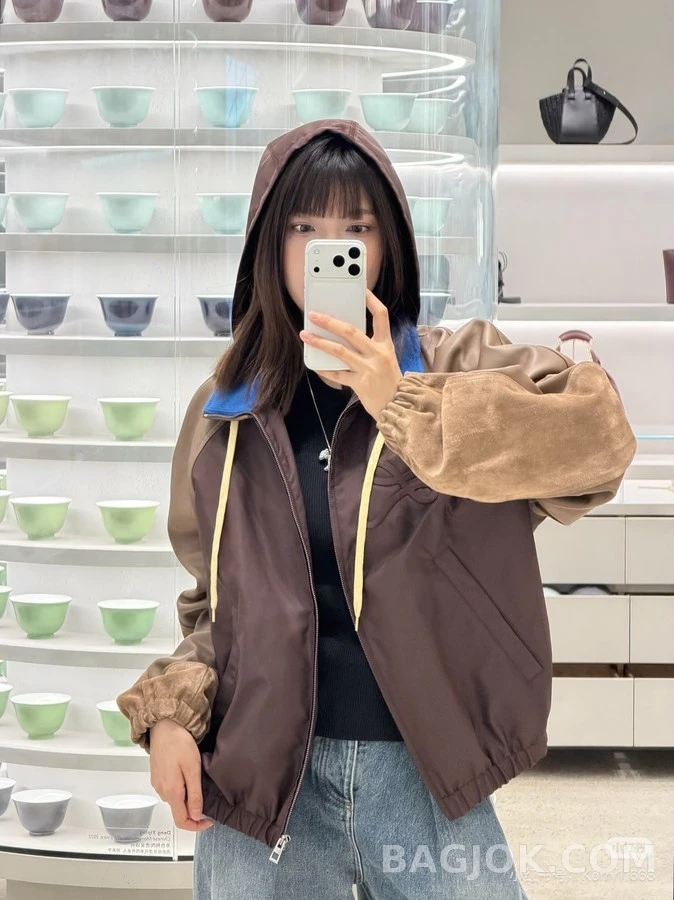 로에베 로에베 로고 가죽 패치워크 후드 집업 상세 이미지