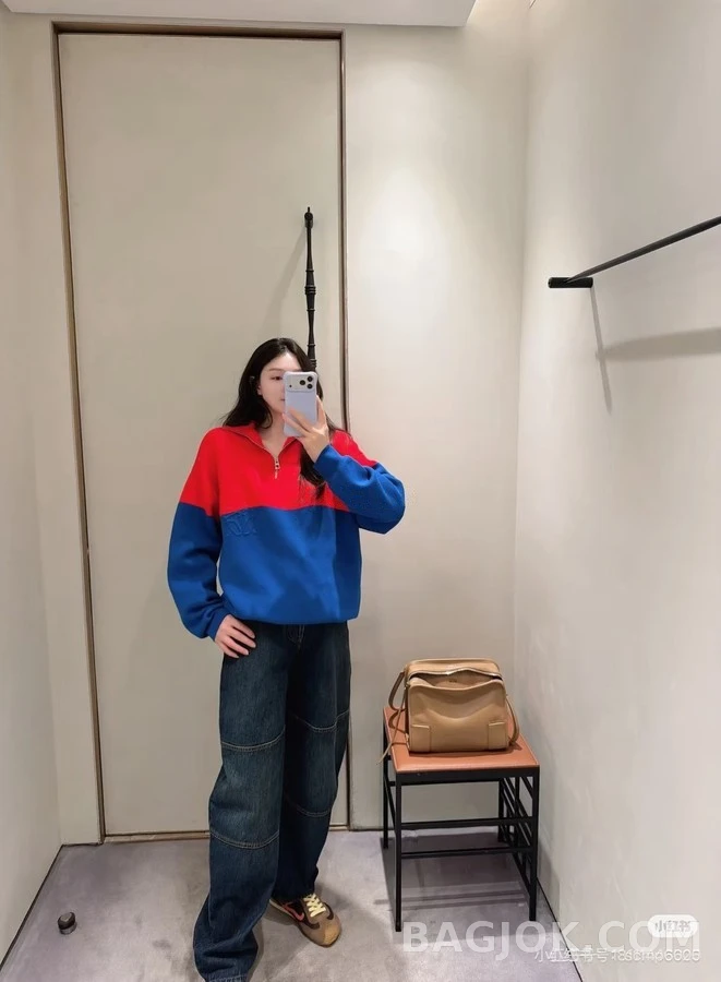로에베 로에베 컬러 블록 아나그램 하프 집 니트 상세 이미지