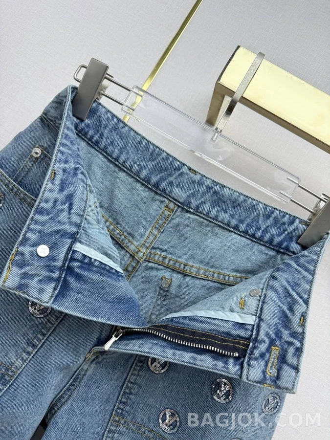 루이비통 루이비통 레터링 엠브로이더리 데님 와이드 팬츠 상세 이미지