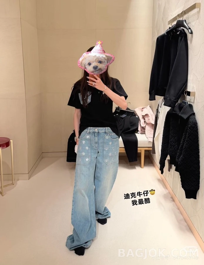 루이비통 루이비통 레터링 엠브로이더리 데님 와이드 팬츠 상세 이미지