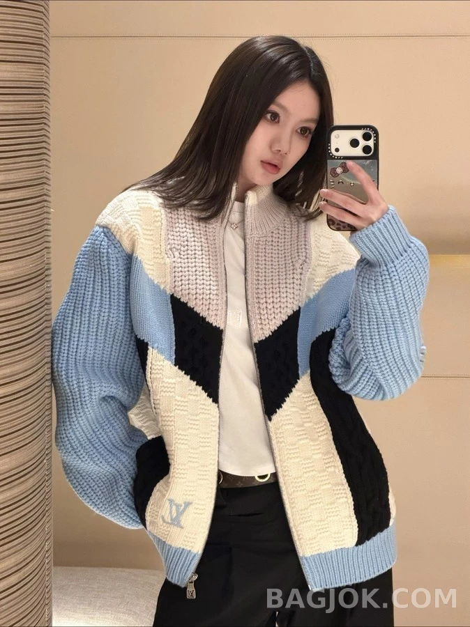루이비통 루이비통 로고 컬러 블록 니트 집업 상세 이미지