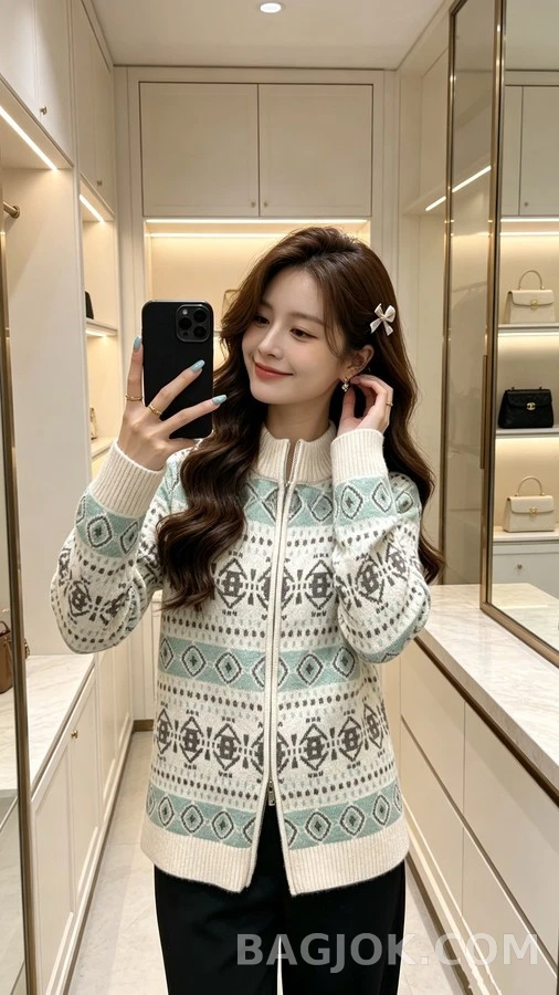 브루넬로 쿠치넬리 브루넬로 쿠치넬리 패턴 니트 집업 가디건 상세 이미지