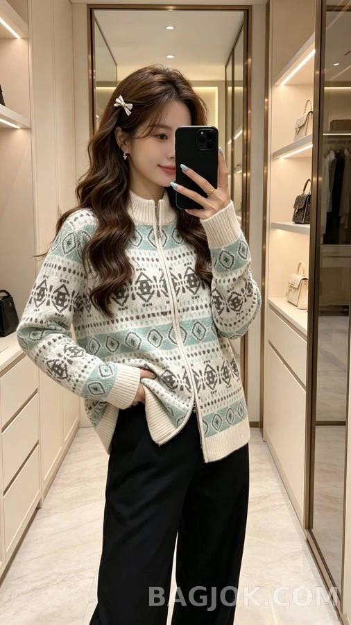 브루넬로 쿠치넬리 브루넬로 쿠치넬리 패턴 니트 집업 가디건 상세 이미지