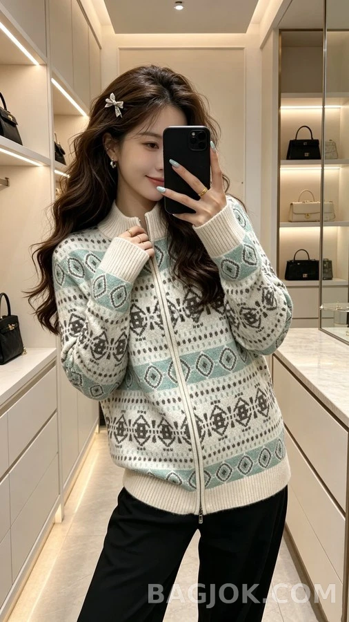 브루넬로 쿠치넬리 브루넬로 쿠치넬리 패턴 니트 집업 가디건 상세 이미지