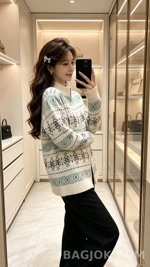 브루넬로 쿠치넬리 브루넬로 쿠치넬리 패턴 니트 집업 가디건 상세 이미지