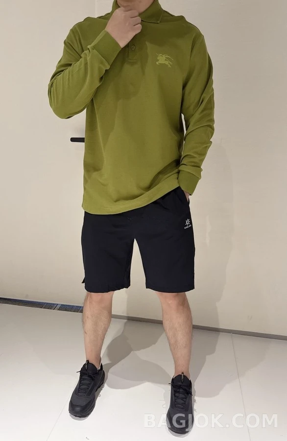 버버리 버버리 기사 로고 긴팔 폴로 티셔츠 상세 이미지