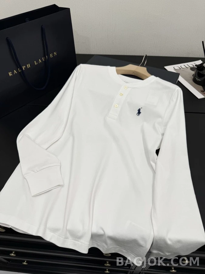폴로 랄프 로렌 폴로 랄프 로렌 로고 자수 헨리넥 긴팔 티셔츠 상세 이미지