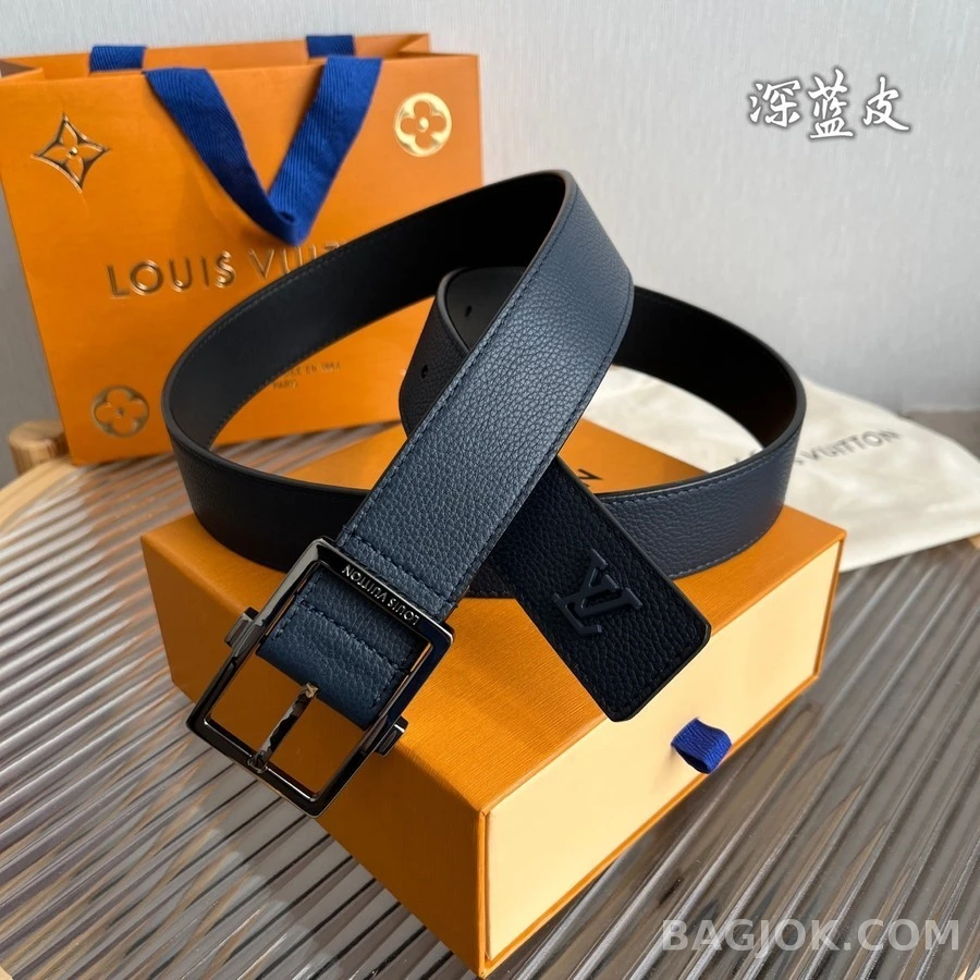 루이비통 루이비통 V 로고 페블 레더 벨트 상세 이미지