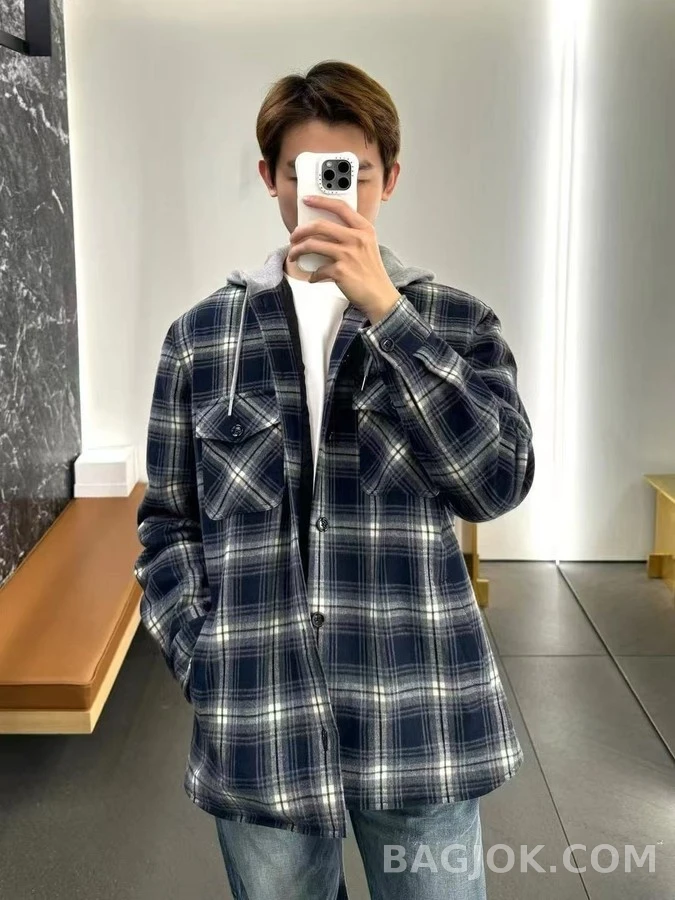 셀린느 셀린느 체크 캐시미어 후드 셔츠 상세 이미지