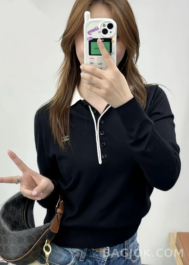 셀린느 셀린느 트리옹프 자수 니트 폴로셔츠 상세 이미지