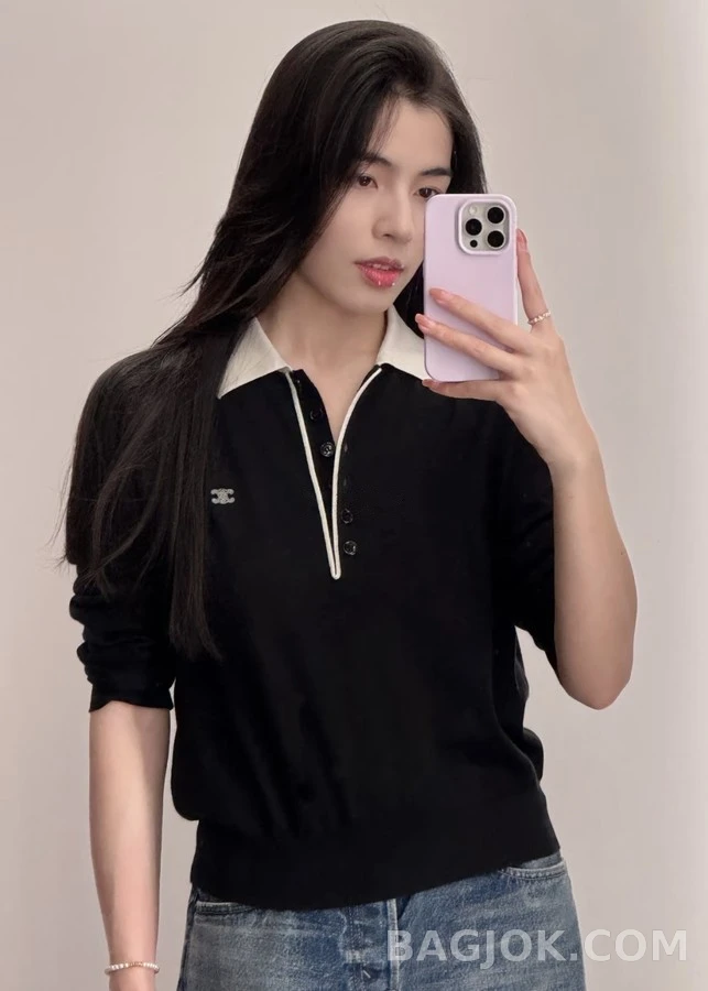 셀린느 셀린느 트리옹프 자수 니트 폴로셔츠 상세 이미지