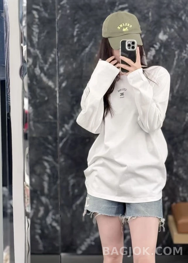 셀린느 셀린느 레터링 자수 긴팔 티셔츠 상세 이미지