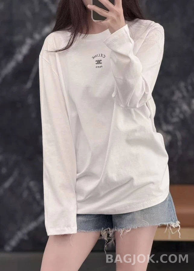 셀린느 셀린느 레터링 자수 긴팔 티셔츠 상세 이미지
