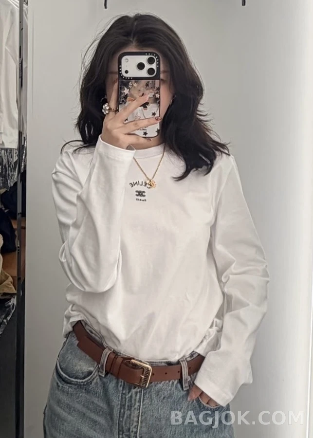셀린느 셀린느 레터링 자수 긴팔 티셔츠 상세 이미지