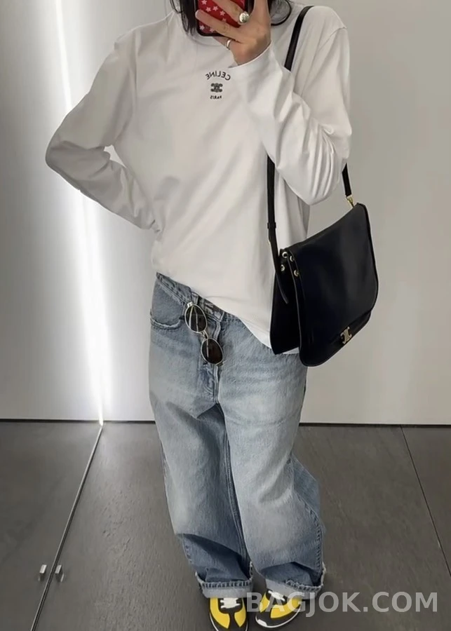 셀린느 셀린느 레터링 자수 긴팔 티셔츠 상세 이미지