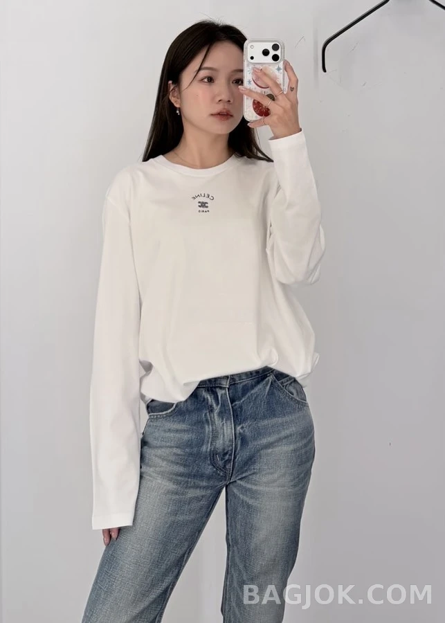 셀린느 셀린느 레터링 자수 긴팔 티셔츠 상세 이미지