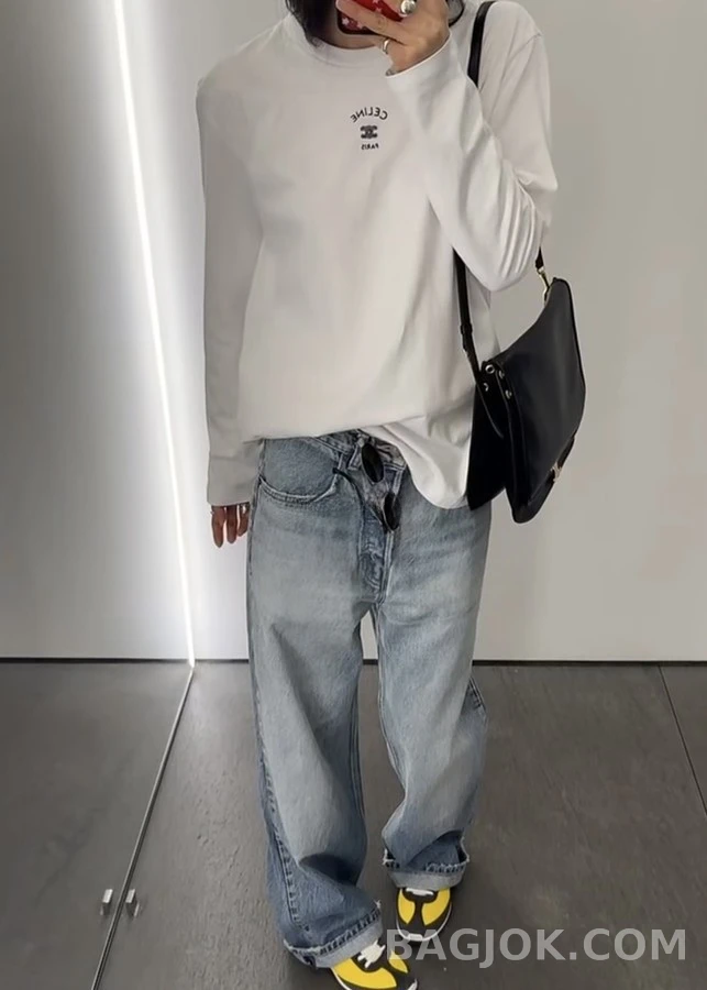 셀린느 셀린느 레터링 자수 긴팔 티셔츠 상세 이미지