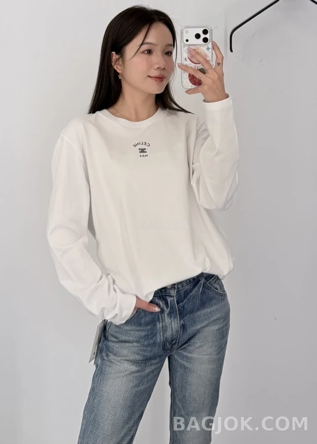 셀린느 셀린느 레터링 자수 긴팔 티셔츠 상세 이미지