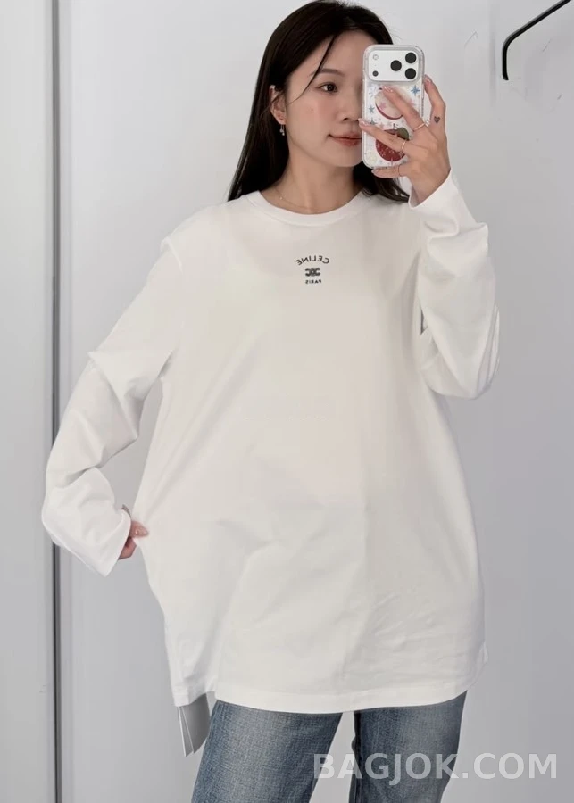 셀린느 셀린느 레터링 자수 긴팔 티셔츠 상세 이미지