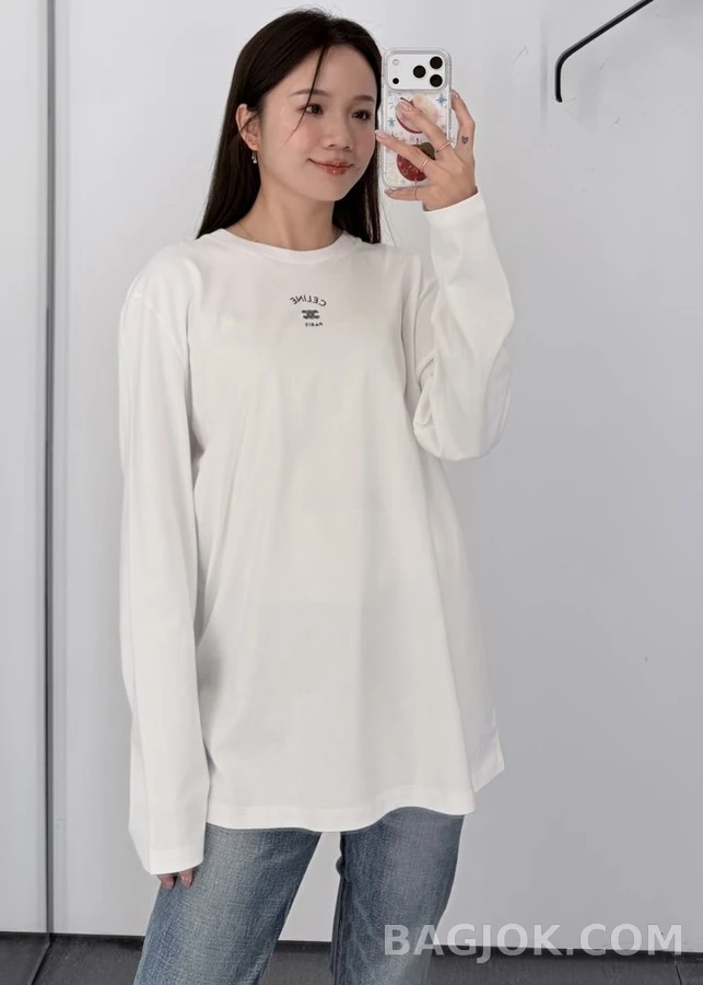 셀린느 셀린느 레터링 자수 긴팔 티셔츠 상세 이미지