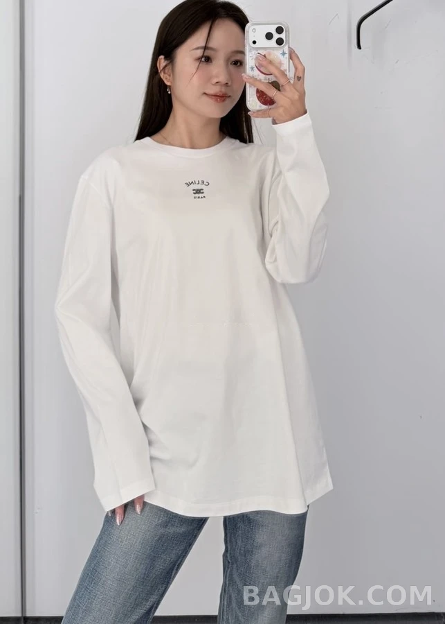 셀린느 셀린느 레터링 자수 긴팔 티셔츠 상세 이미지