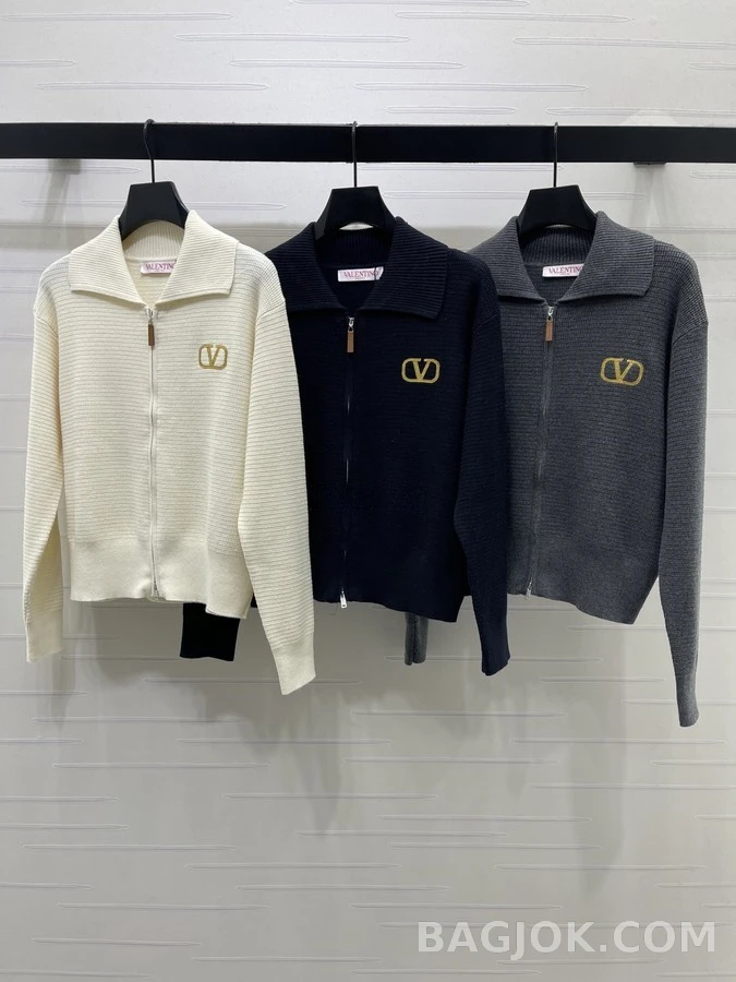 발렌티노 발렌티노 V 로고 립 니트 집업 가디건 상세 이미지