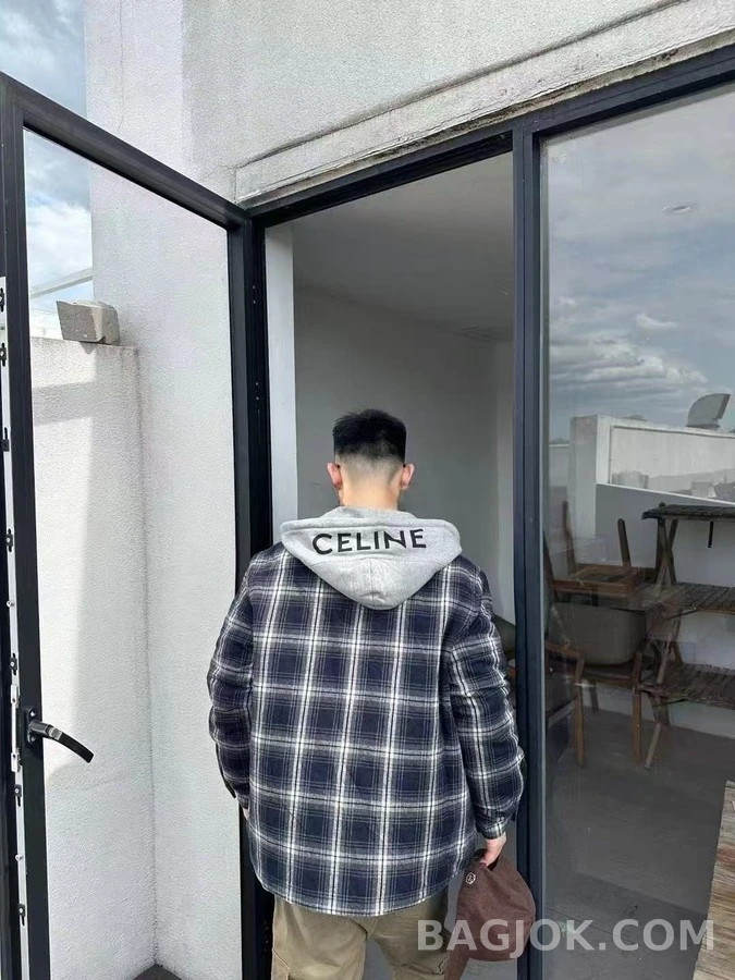 셀린느 셀린느 후드 체크 긴팔 티셔츠 상세 이미지