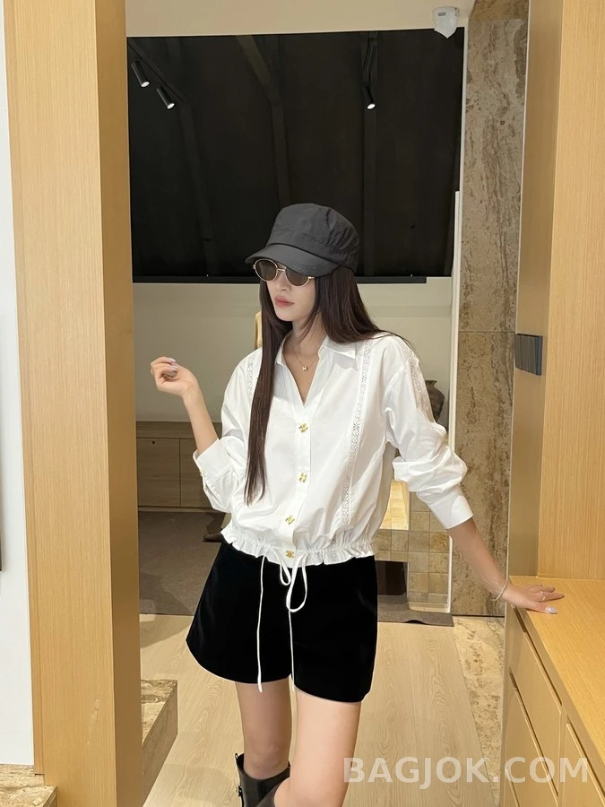 셀린느 셀린느 트리옹프 레이스 패널 드로스트링 셔츠 상세 이미지