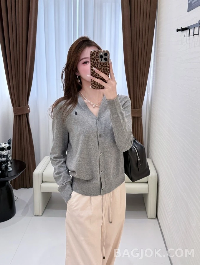 폴로 랄프 로렌 폴로 랄프 로렌 포니 자수 V넥 가디건 상세 이미지