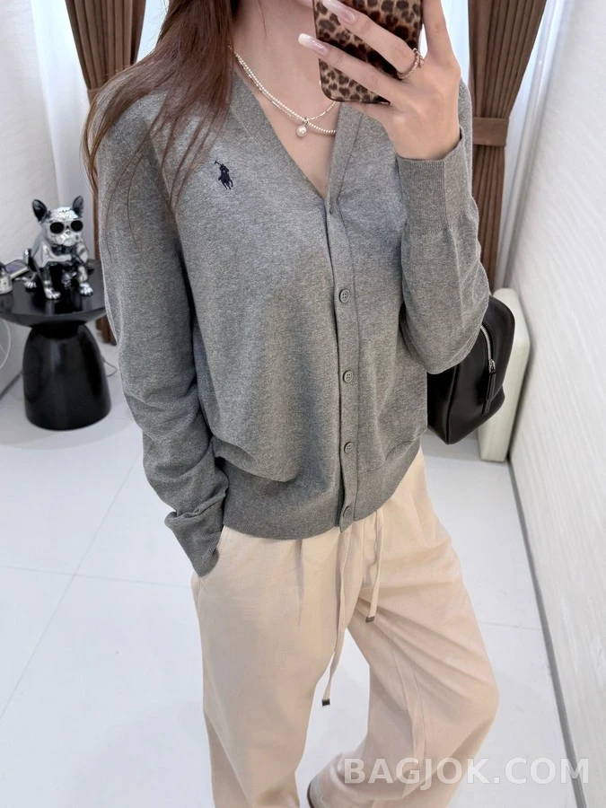 폴로 랄프 로렌 폴로 랄프 로렌 포니 자수 V넥 가디건 상세 이미지