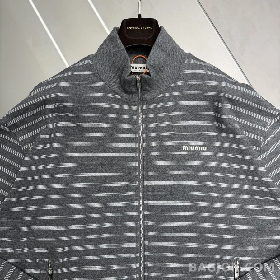 미우미우 미우미우 스트라이프 코튼 집업 스웨트셔츠 상세 이미지