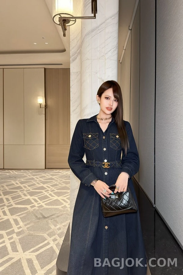 샤넬 샤넬 데님 퀼팅 벨티드 원피스 상세 이미지