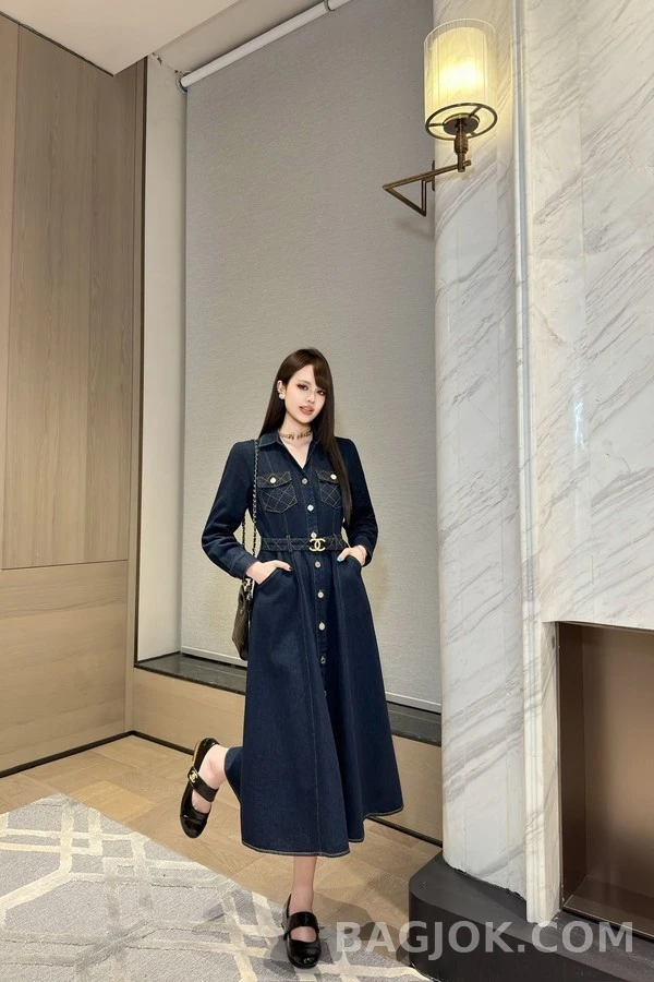 샤넬 샤넬 데님 퀼팅 벨티드 원피스 상세 이미지
