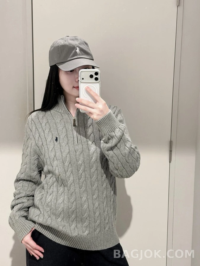 폴로 랄프 로렌 폴로 랄프 로렌 꽈배기 쿼터집 니트 상세 이미지